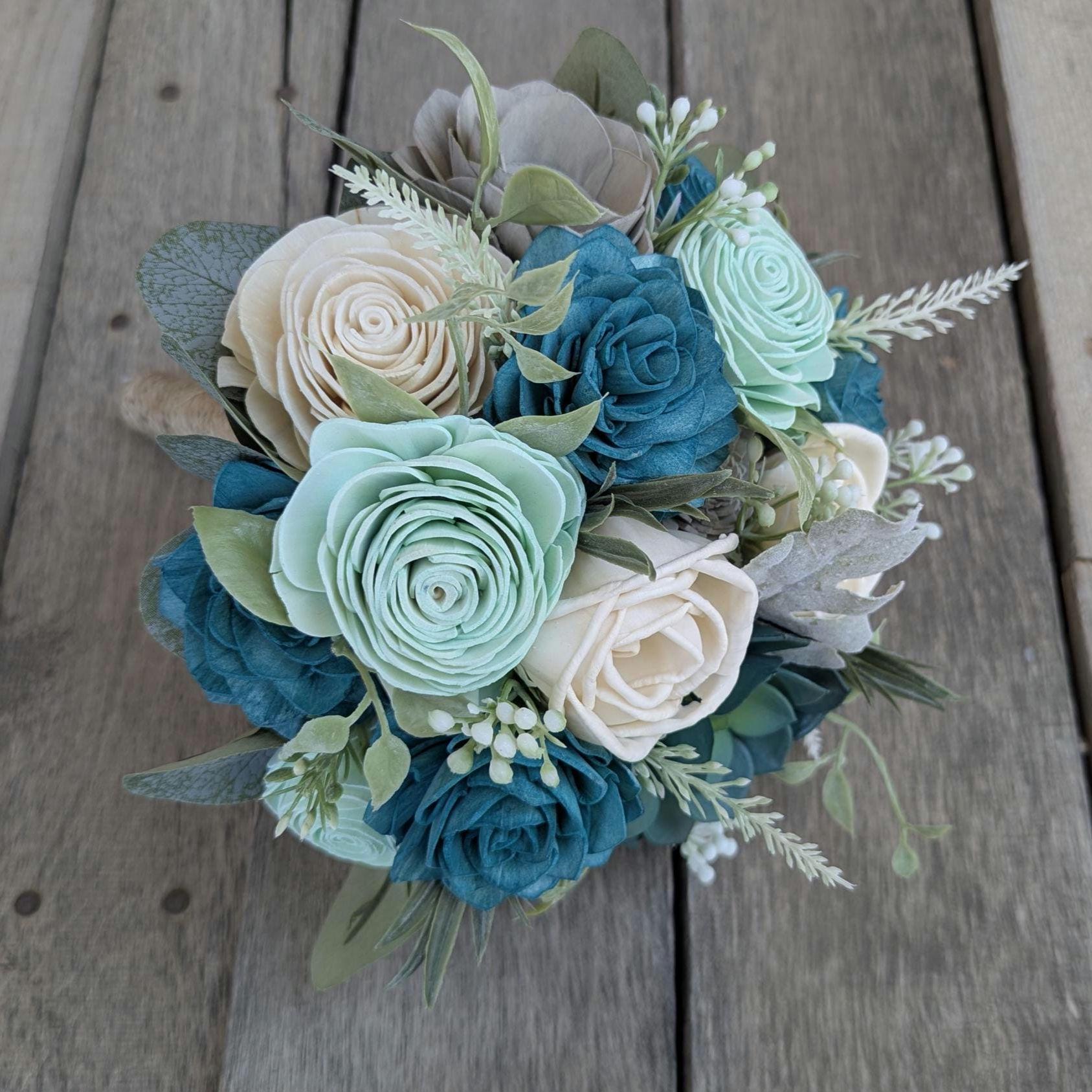 Wood Flower Beach Wedding Bouquet, Wooden Flowers Bridal Bouquet, Beach Inspired Themed Wedding, Artificial Wedding Flowers, Sola Flowers
