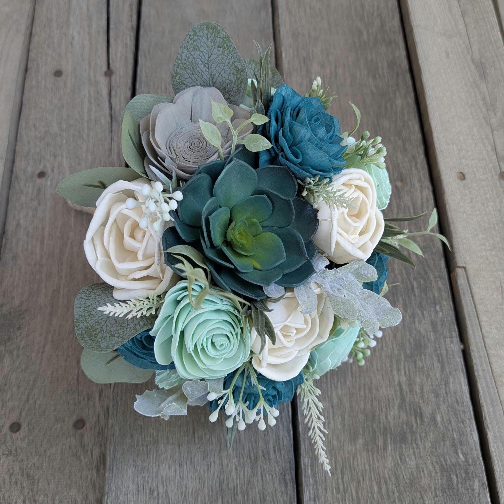 Wood Flower Beach Wedding Bouquet, Wooden Flowers Bridal Bouquet, Beach Inspired Themed Wedding, Artificial Wedding Flowers, Sola Flowers