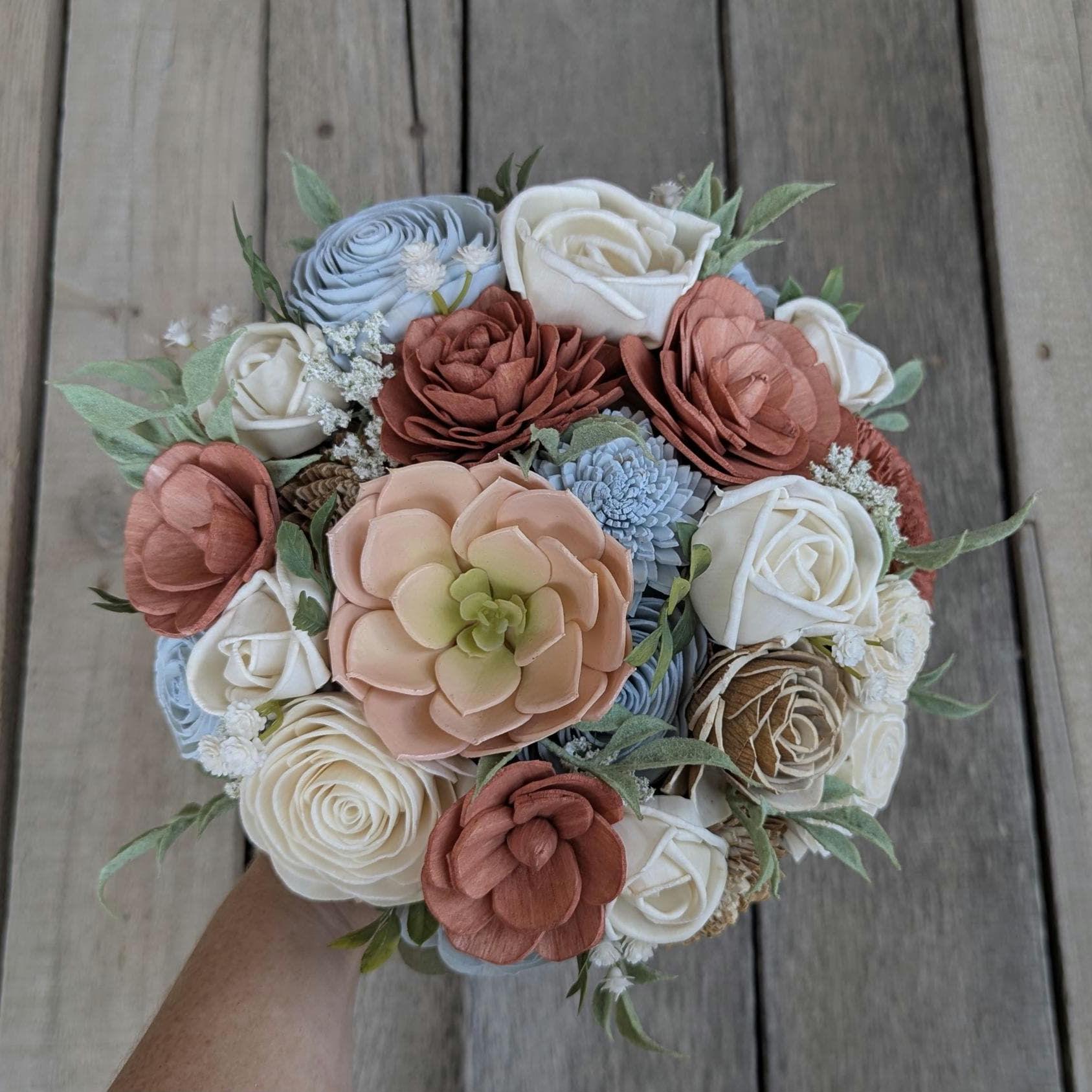 Sola Wood Flowers Wedding Bouquet, Wooden Flowers Bridal Bouquet, Artificial Wedding Flowers, Romantic Wedding Bride Bouquet, Fake Flowers