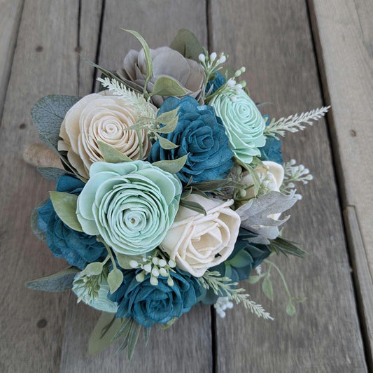 Wood Flower Beach Wedding Bouquet, Wooden Flowers Bridal Bouquet, Beach Inspired Themed Wedding, Artificial Wedding Flowers, Sola Flowers