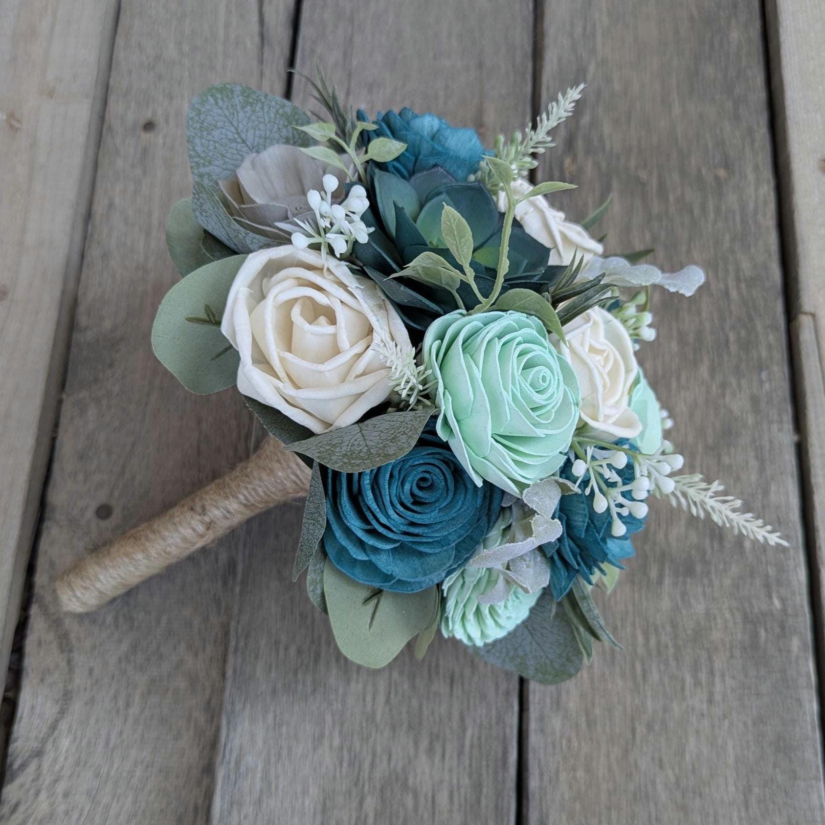 Wood Flower Beach Wedding Bouquet, Wooden Flowers Bridal Bouquet, Beach Inspired Themed Wedding, Artificial Wedding Flowers, Sola Flowers
