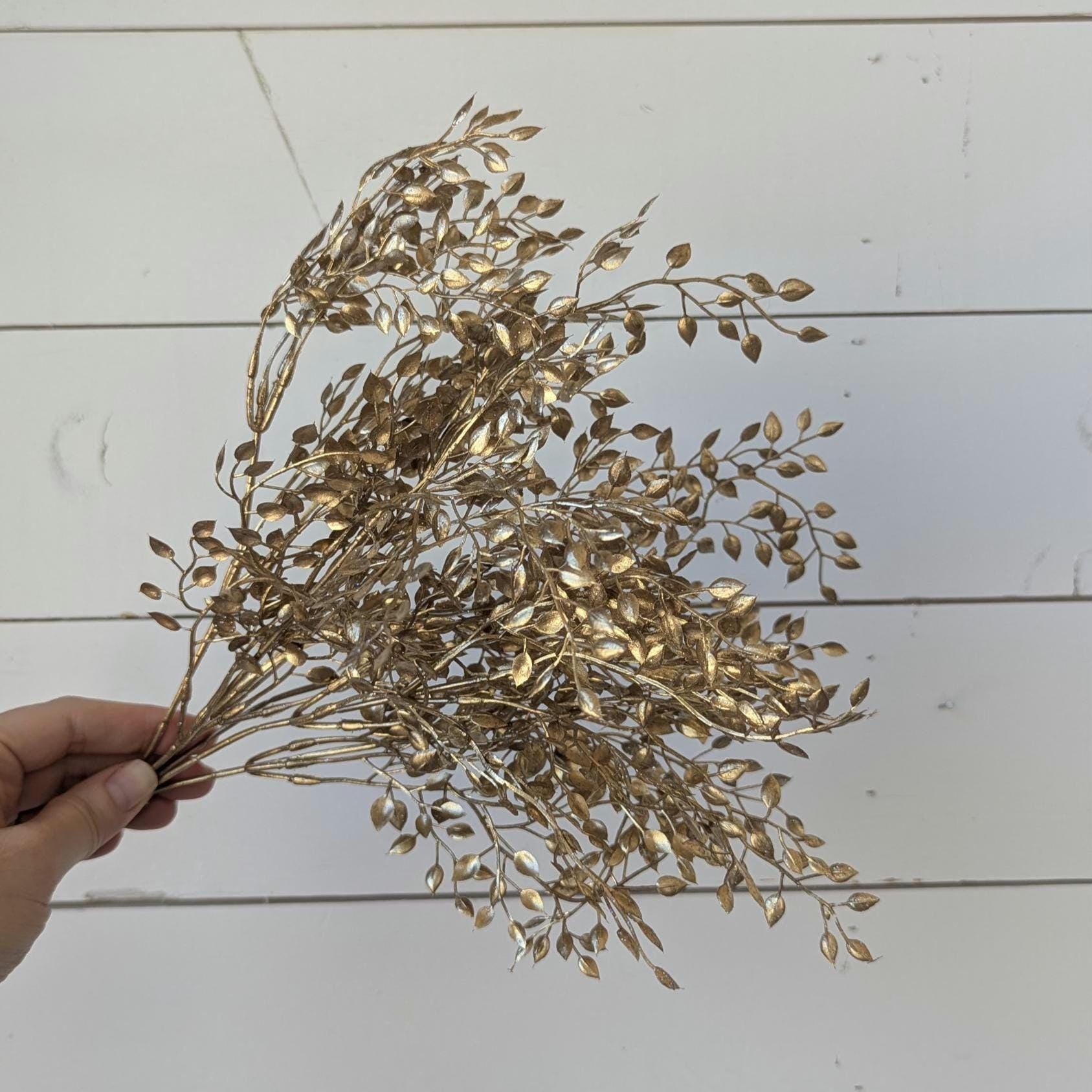 NEW Premium Gold Boxwood Bush, Artificial Gold Greenery for DIY Bouquets and Crafting, Wreath Making