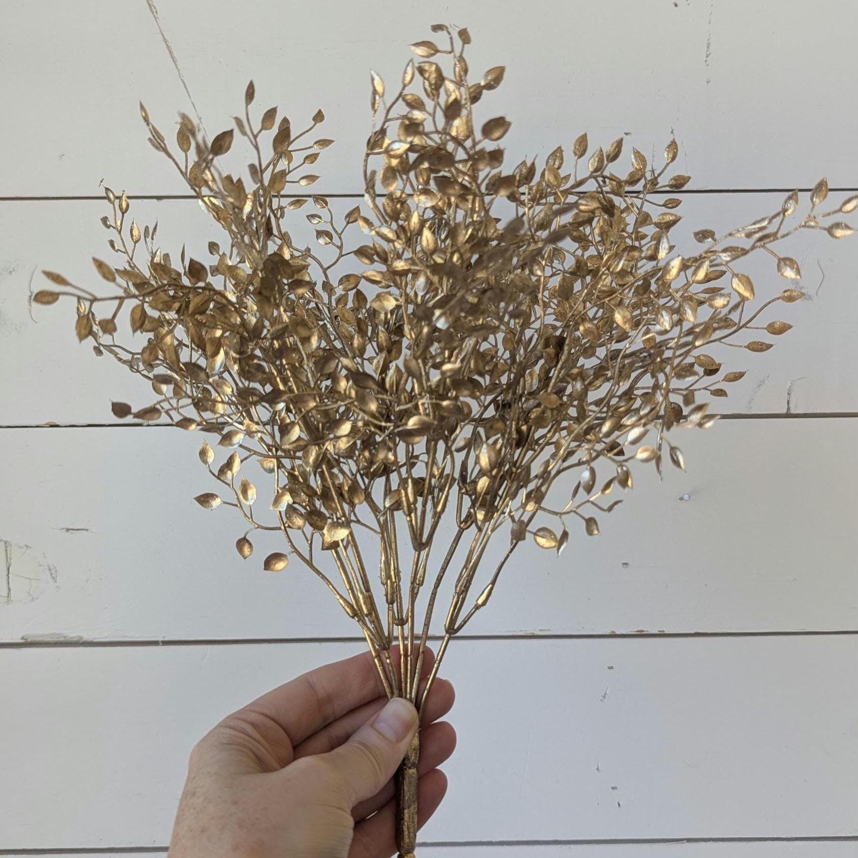 NEW Premium Gold Boxwood Bush, Artificial Gold Greenery for DIY Bouquets and Crafting, Wreath Making