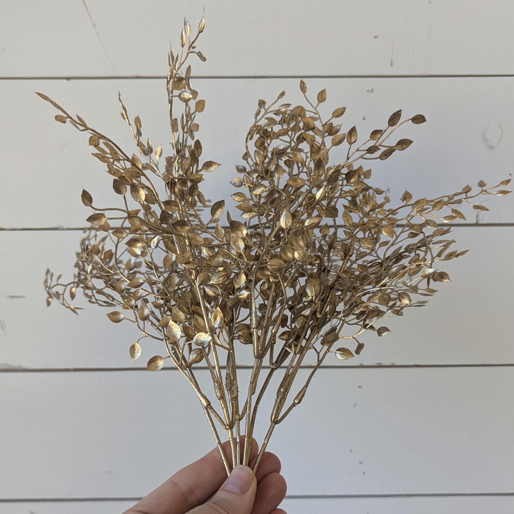 NEW Premium Gold Boxwood Bush, Artificial Gold Greenery for DIY Bouquets and Crafting, Wreath Making