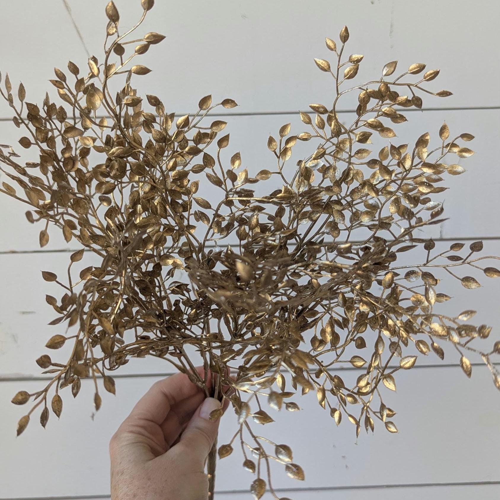 NEW Premium Gold Boxwood Bush, Artificial Gold Greenery for DIY Bouquets and Crafting, Wreath Making