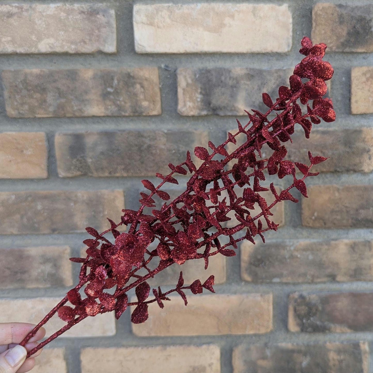 NEW Red Glitter Eucalyptus Stem, Artificial Red Eucalyptus for Crafting, Christmas Decor