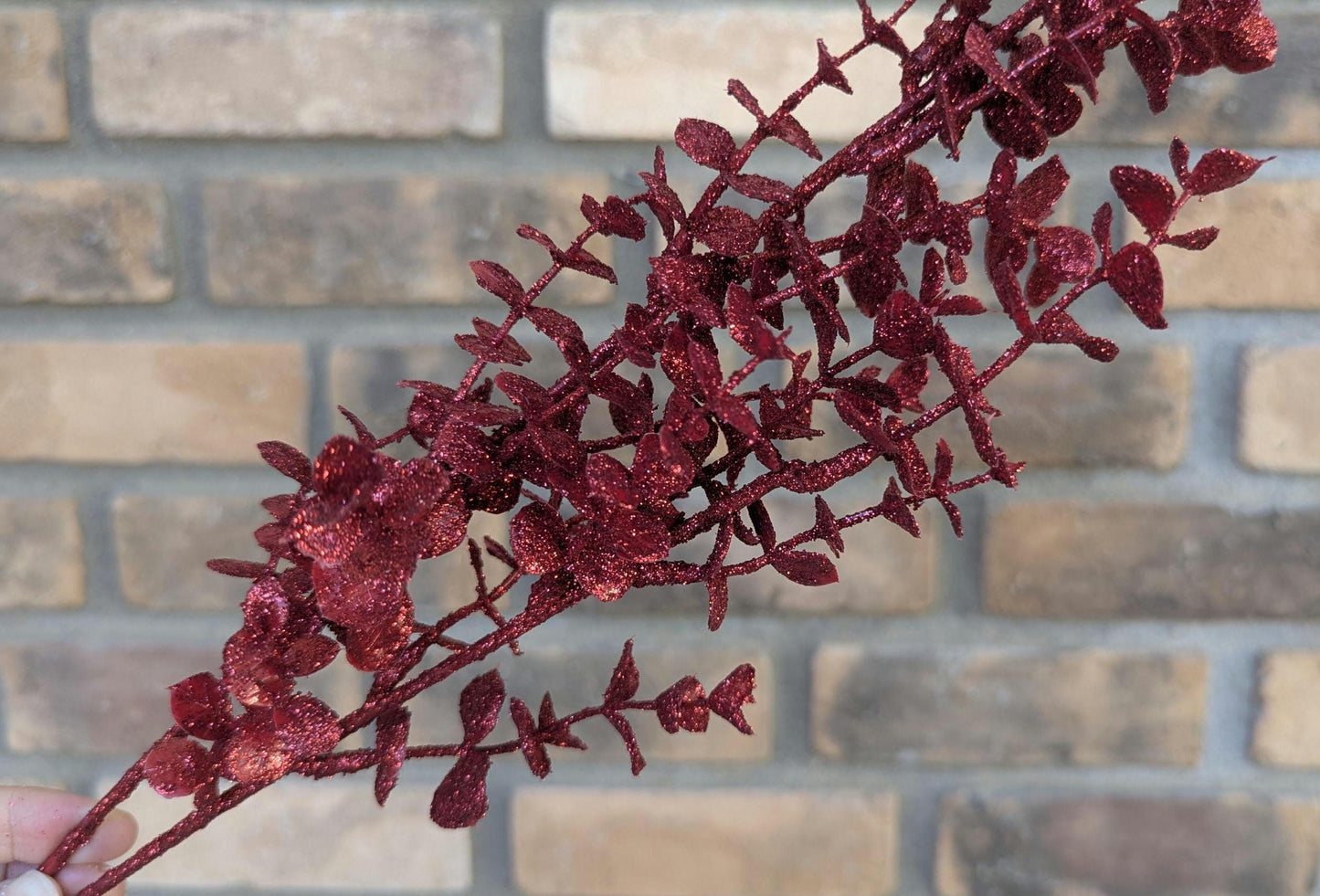 NEW Red Glitter Eucalyptus Stem, Artificial Red Eucalyptus for Crafting, Christmas Decor