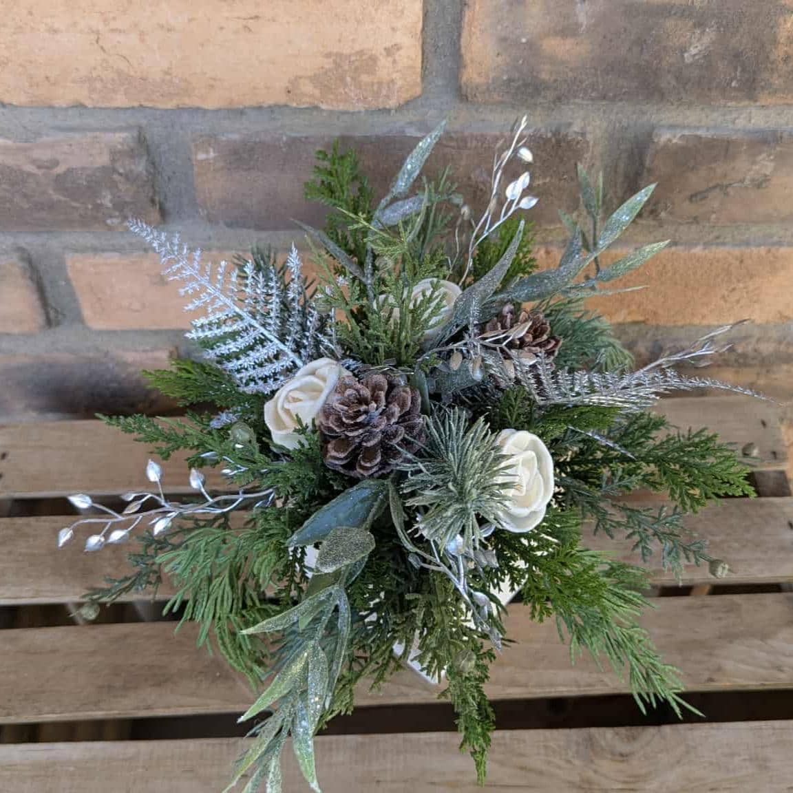 Christmas Centerpiece Box with Wood Flowers, Holiday Floral Arrangement, Holiday Centerpiece, Christmas Home Decor, Holiday Party Gift