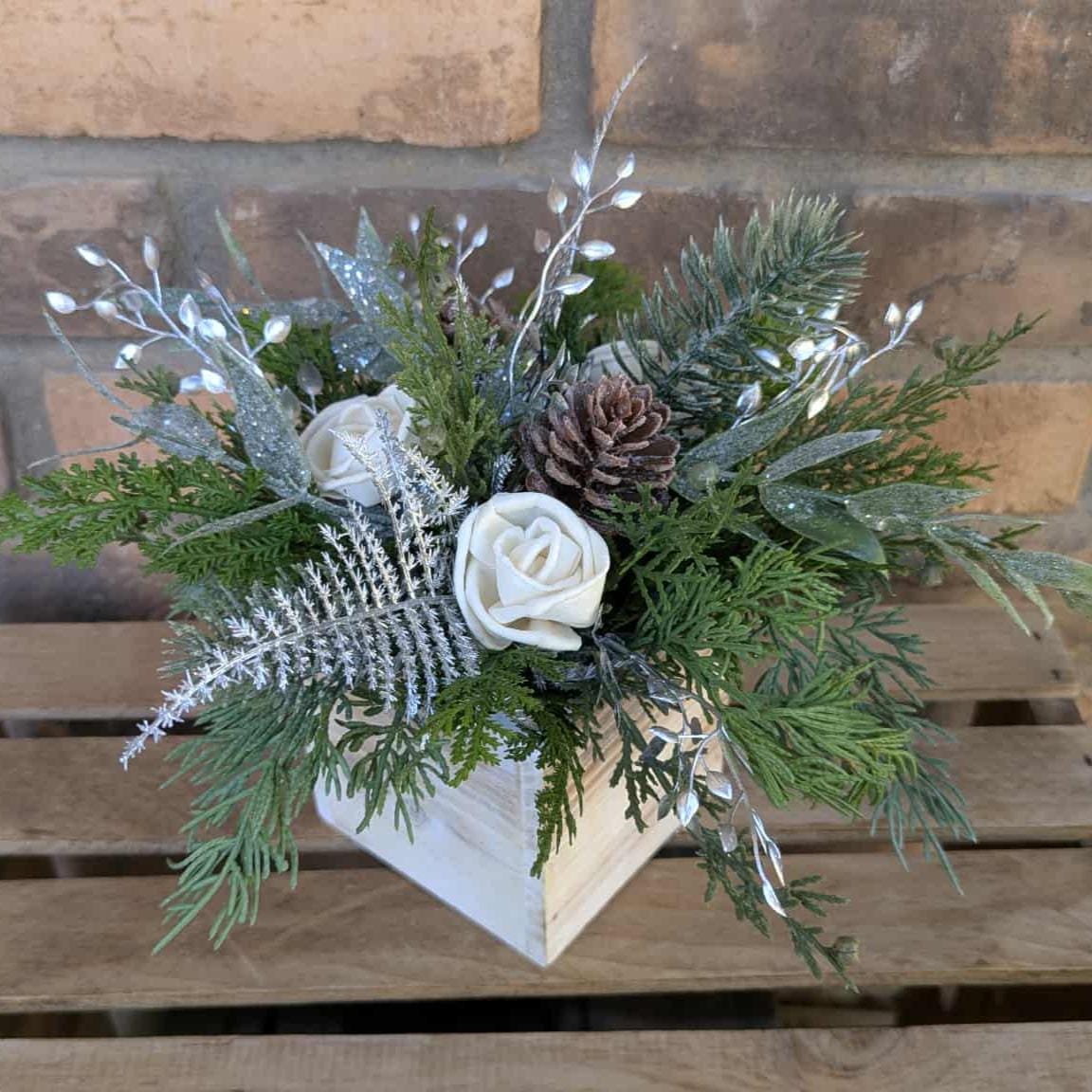Christmas Centerpiece Box with Wood Flowers, Holiday Floral Arrangement, Holiday Centerpiece, Christmas Home Decor, Holiday Party Gift