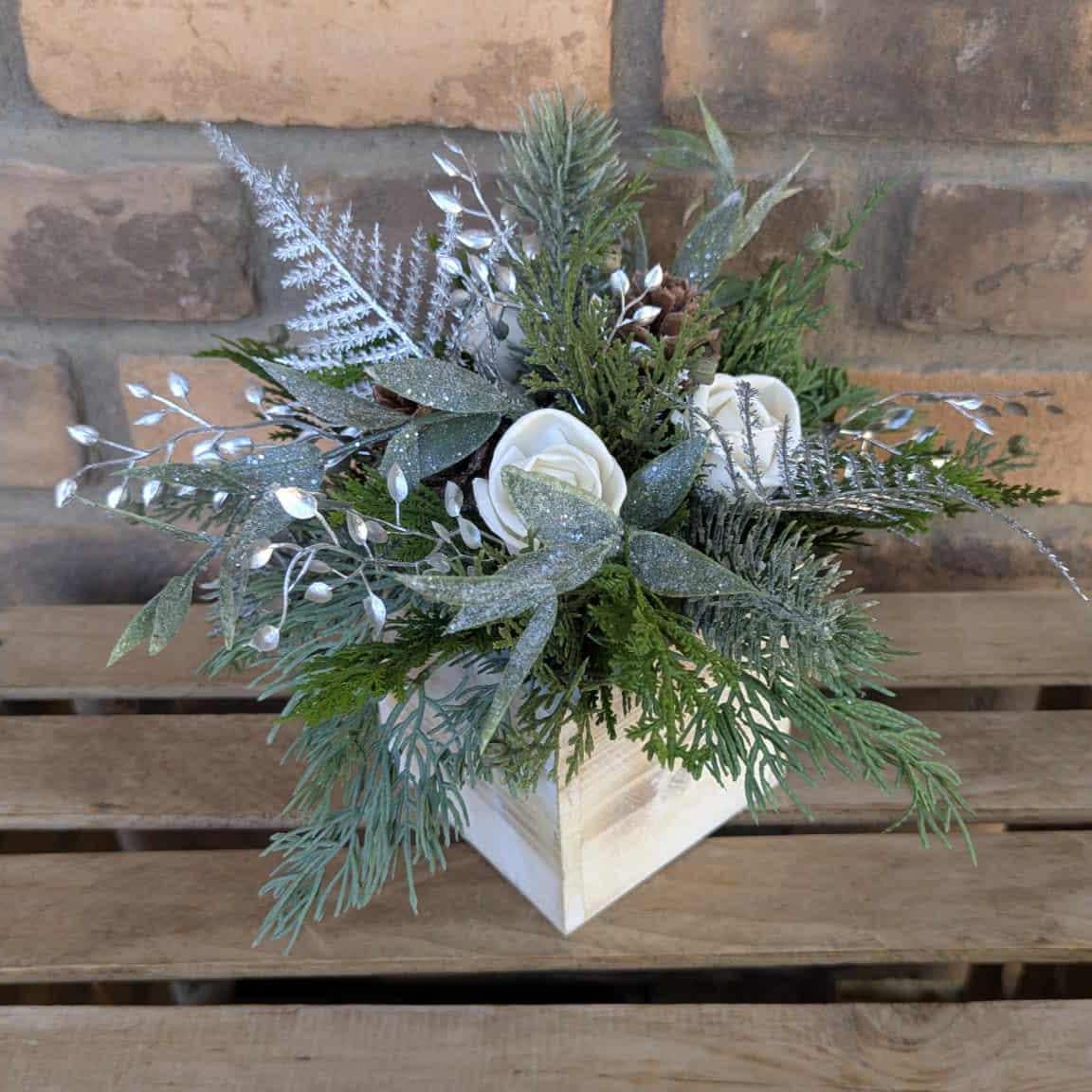 Christmas Centerpiece Box with Wood Flowers, Holiday Floral Arrangement, Holiday Centerpiece, Christmas Home Decor, Holiday Party Gift