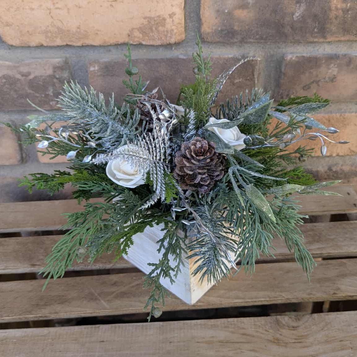 Christmas Centerpiece Box with Wood Flowers, Holiday Floral Arrangement, Holiday Centerpiece, Christmas Home Decor, Holiday Party Gift