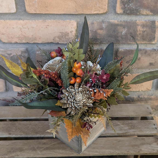 Fall Centerpiece for Thanksgiving Table, Fall Floral Arrangement, Thanksgiving Centerpiece, Fall Home Decor, Wood Flower Centerpiece Box