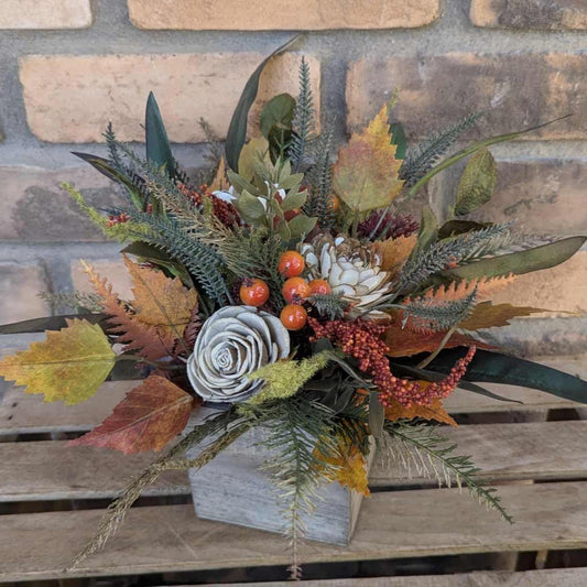 Fall Centerpiece for Thanksgiving Table, Fall Floral Arrangement, Thanksgiving Centerpiece, Fall Home Decor, Wood Flower Centerpiece Box