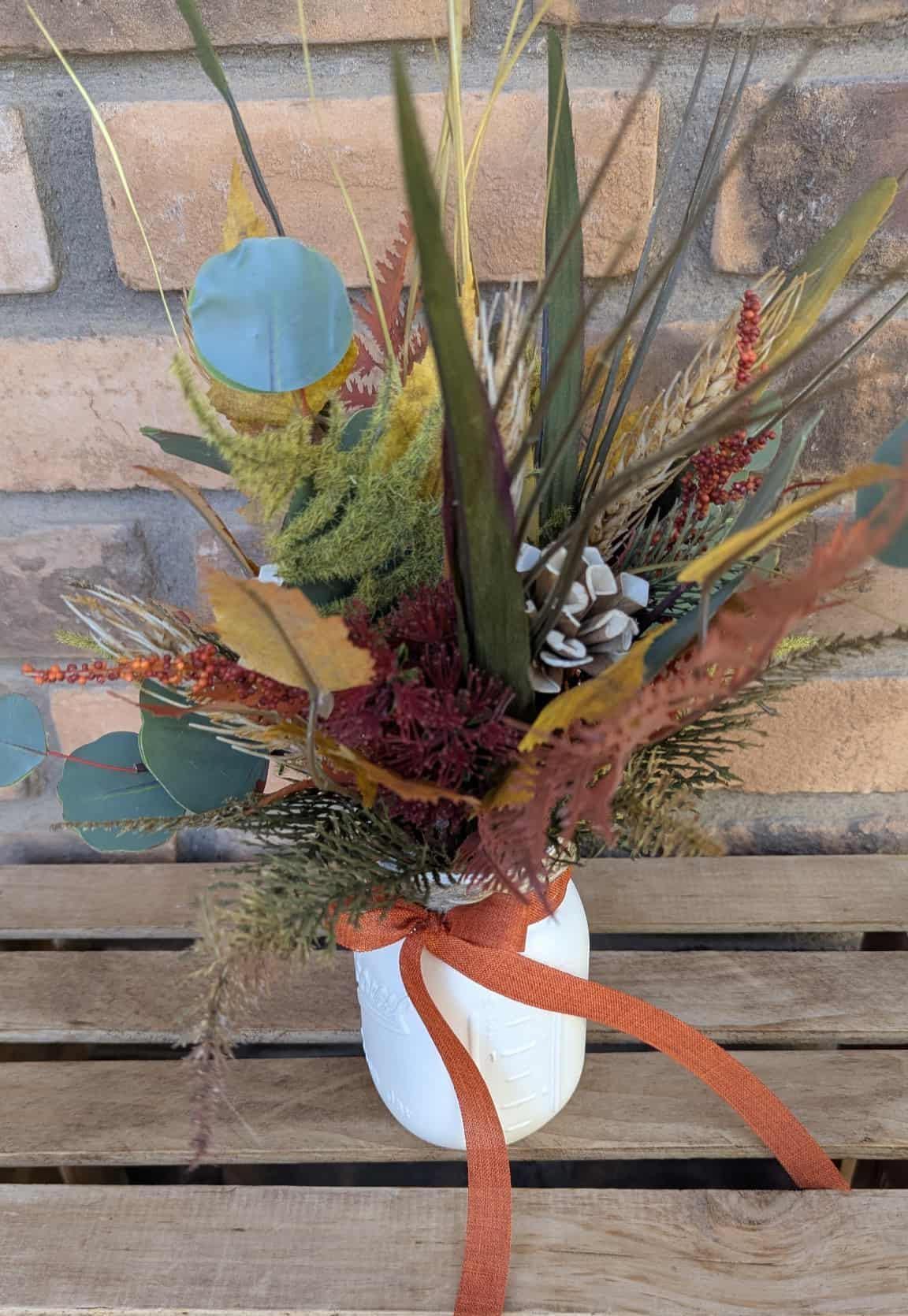 Fall Wood Flower Mason Jar Arrangement, Thanksgiving Table Centerpiece, Thanksgiving Hostess Gift, Autumn Wooden Flower Table Centerpiece
