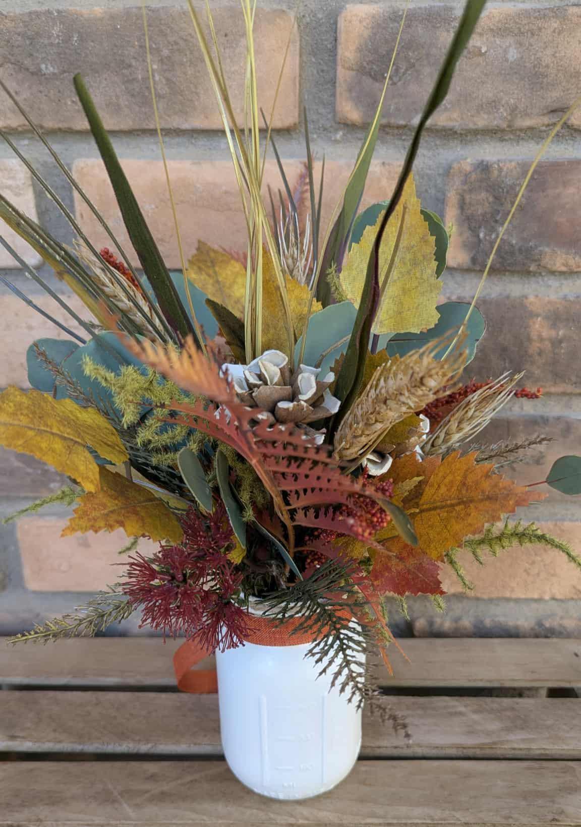 Fall Wood Flower Mason Jar Arrangement, Thanksgiving Table Centerpiece, Thanksgiving Hostess Gift, Autumn Wooden Flower Table Centerpiece