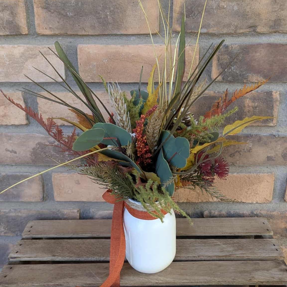 Fall Wood Flower Mason Jar Arrangement, Thanksgiving Table Centerpiece, Thanksgiving Hostess Gift, Autumn Wooden Flower Table Centerpiece