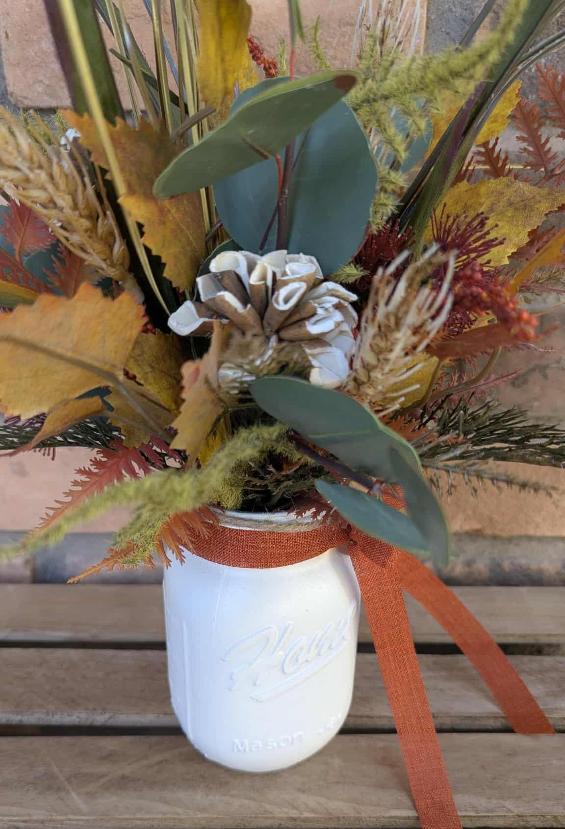 Fall Wood Flower Mason Jar Arrangement, Thanksgiving Table Centerpiece, Thanksgiving Hostess Gift, Autumn Wooden Flower Table Centerpiece