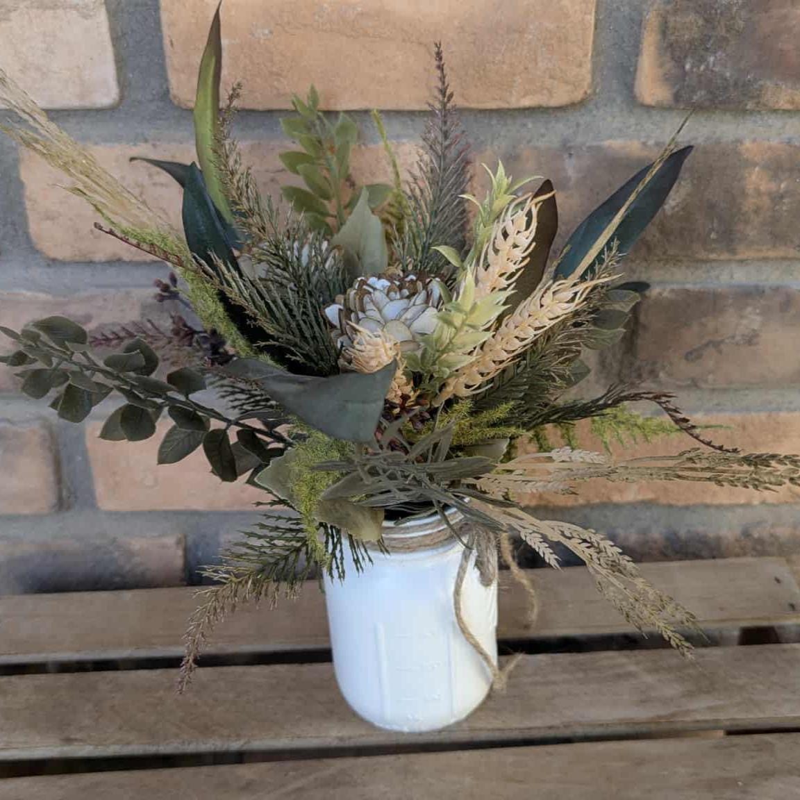 Fall Wood Flower Mason Jar Arrangement, Thanksgiving Table Centerpiece, Thanksgiving Hostess Gift, Autumn Wooden Flower Table Centerpiece