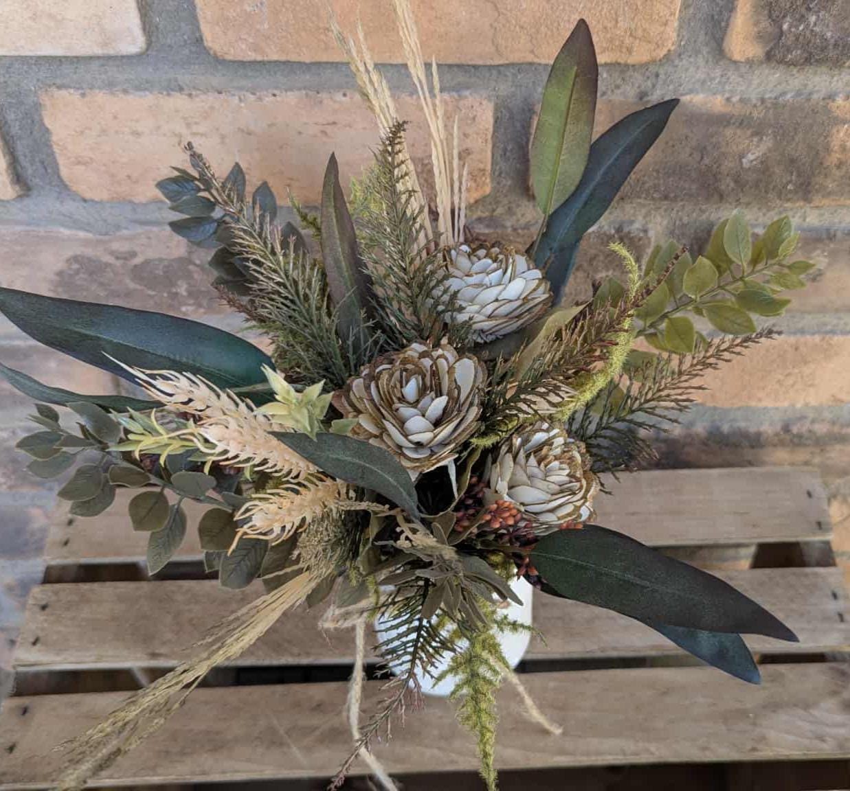 Fall Wood Flower Mason Jar Arrangement, Thanksgiving Table Centerpiece, Thanksgiving Hostess Gift, Autumn Wooden Flower Table Centerpiece