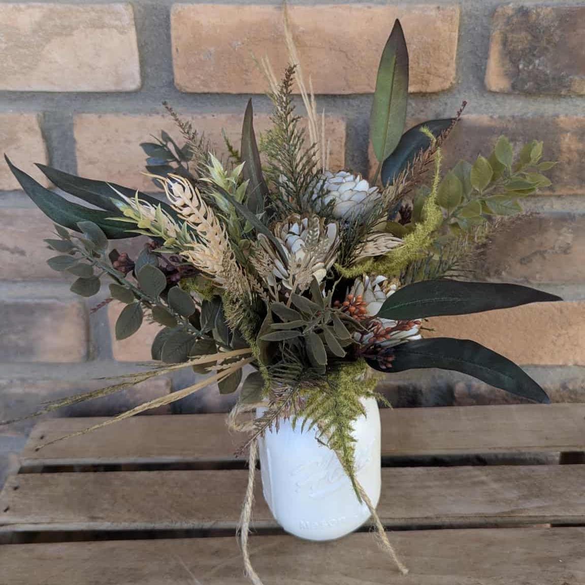 Fall Wood Flower Mason Jar Arrangement, Thanksgiving Table Centerpiece, Thanksgiving Hostess Gift, Autumn Wooden Flower Table Centerpiece