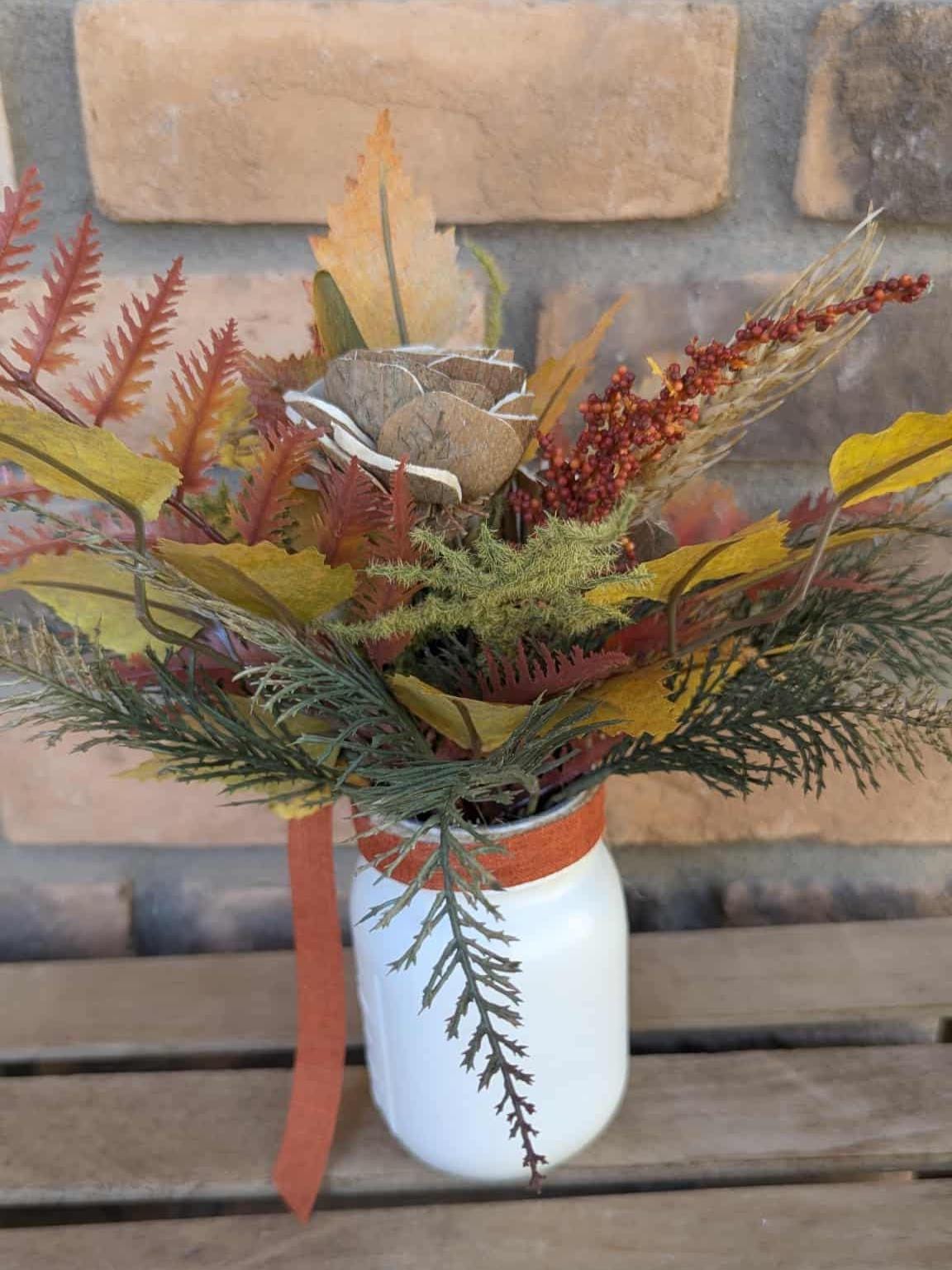 Fall Wood Flower Mason Jar Arrangement, Thanksgiving Table Centerpiece, Thanksgiving Hostess Gift, Autumn Wooden Flower Table Centerpiece
