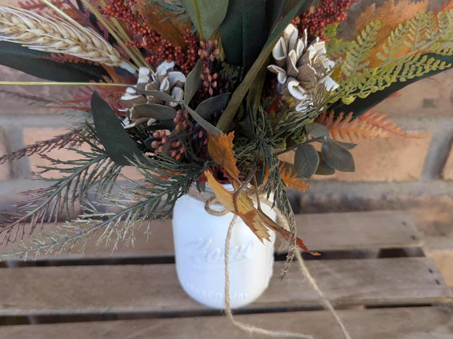 Fall Wood Flower Mason Jar Arrangement, Thanksgiving Table Centerpiece, Thanksgiving Hostess Gift, Autumn Wooden Flower Table Centerpiece