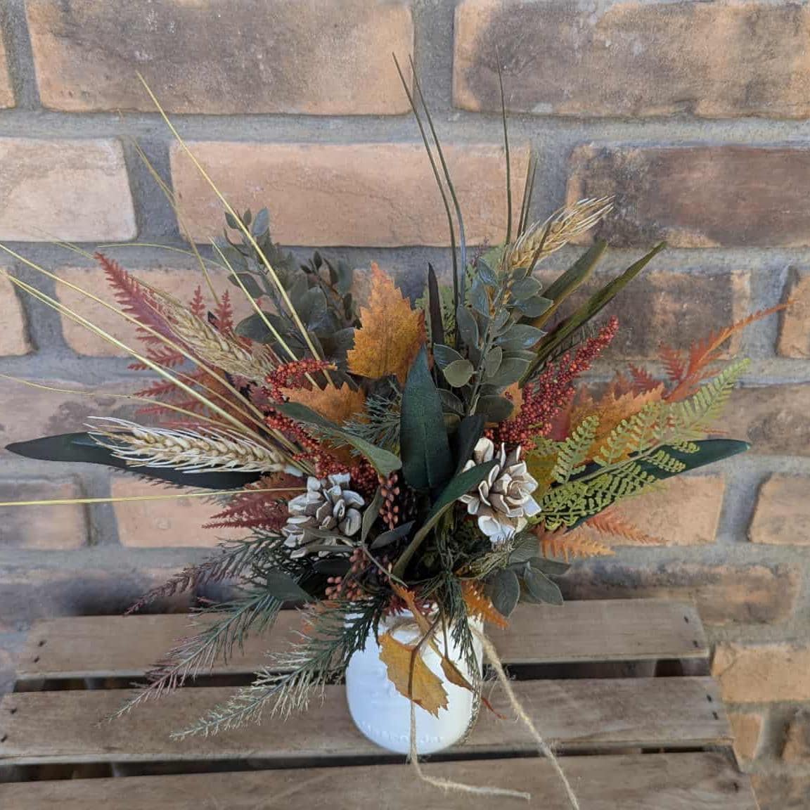 Fall Wood Flower Mason Jar Arrangement, Thanksgiving Table Centerpiece, Thanksgiving Hostess Gift, Autumn Wooden Flower Table Centerpiece