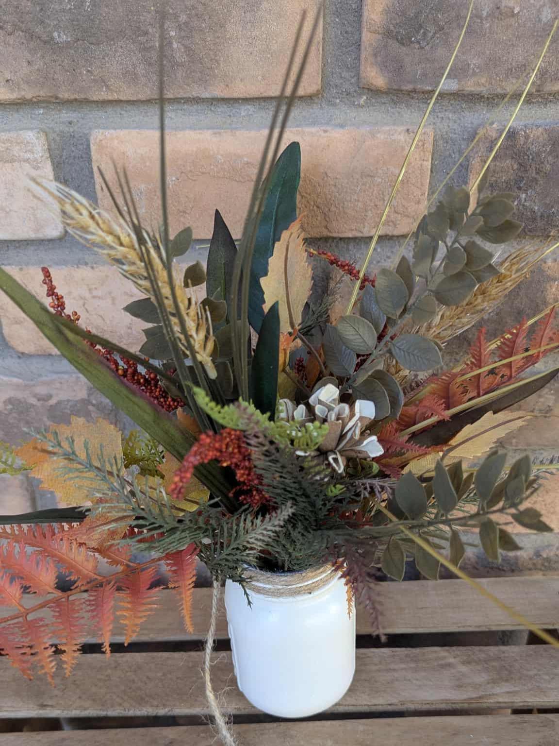 Fall Wood Flower Mason Jar Arrangement, Thanksgiving Table Centerpiece, Thanksgiving Hostess Gift, Autumn Wooden Flower Table Centerpiece