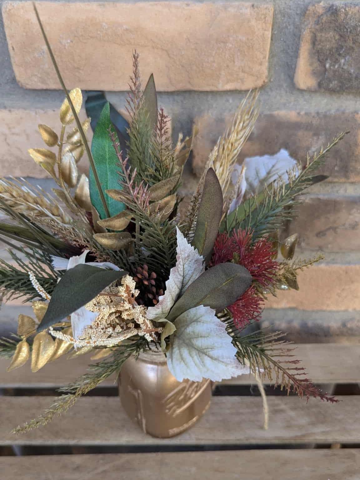 Fall Wood Flower Mason Jar Arrangement, Thanksgiving Table Centerpiece, Thanksgiving Hostess Gift, Autumn Wooden Flower Table Centerpiece