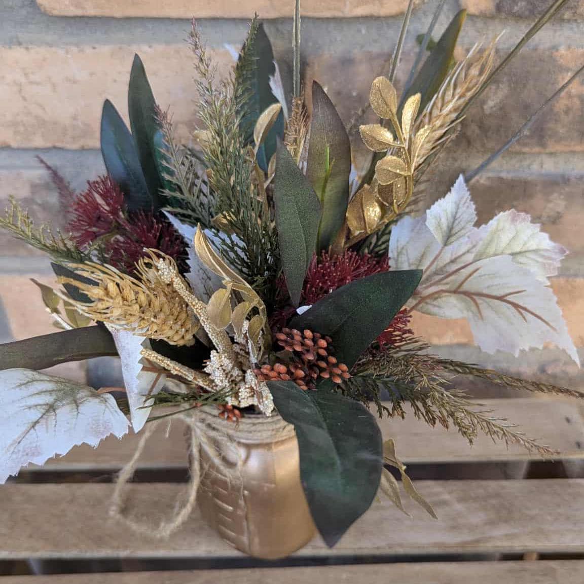 Fall Wood Flower Mason Jar Arrangement, Thanksgiving Table Centerpiece, Thanksgiving Hostess Gift, Autumn Wooden Flower Table Centerpiece