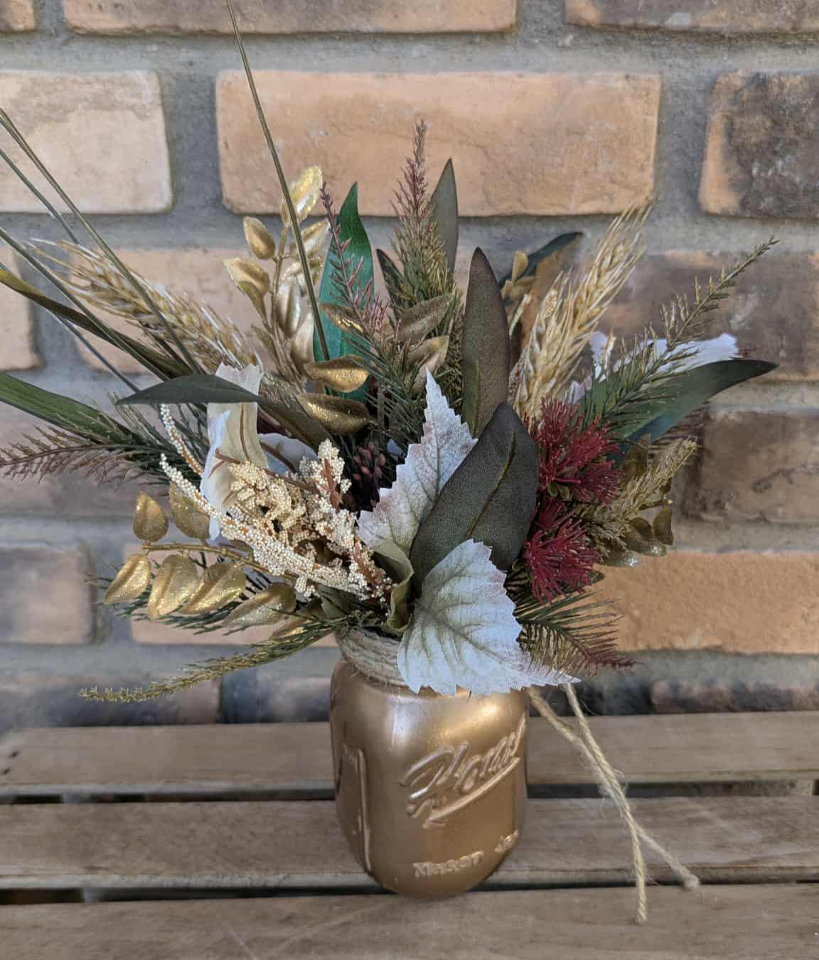 Fall Wood Flower Mason Jar Arrangement, Thanksgiving Table Centerpiece, Thanksgiving Hostess Gift, Autumn Wooden Flower Table Centerpiece