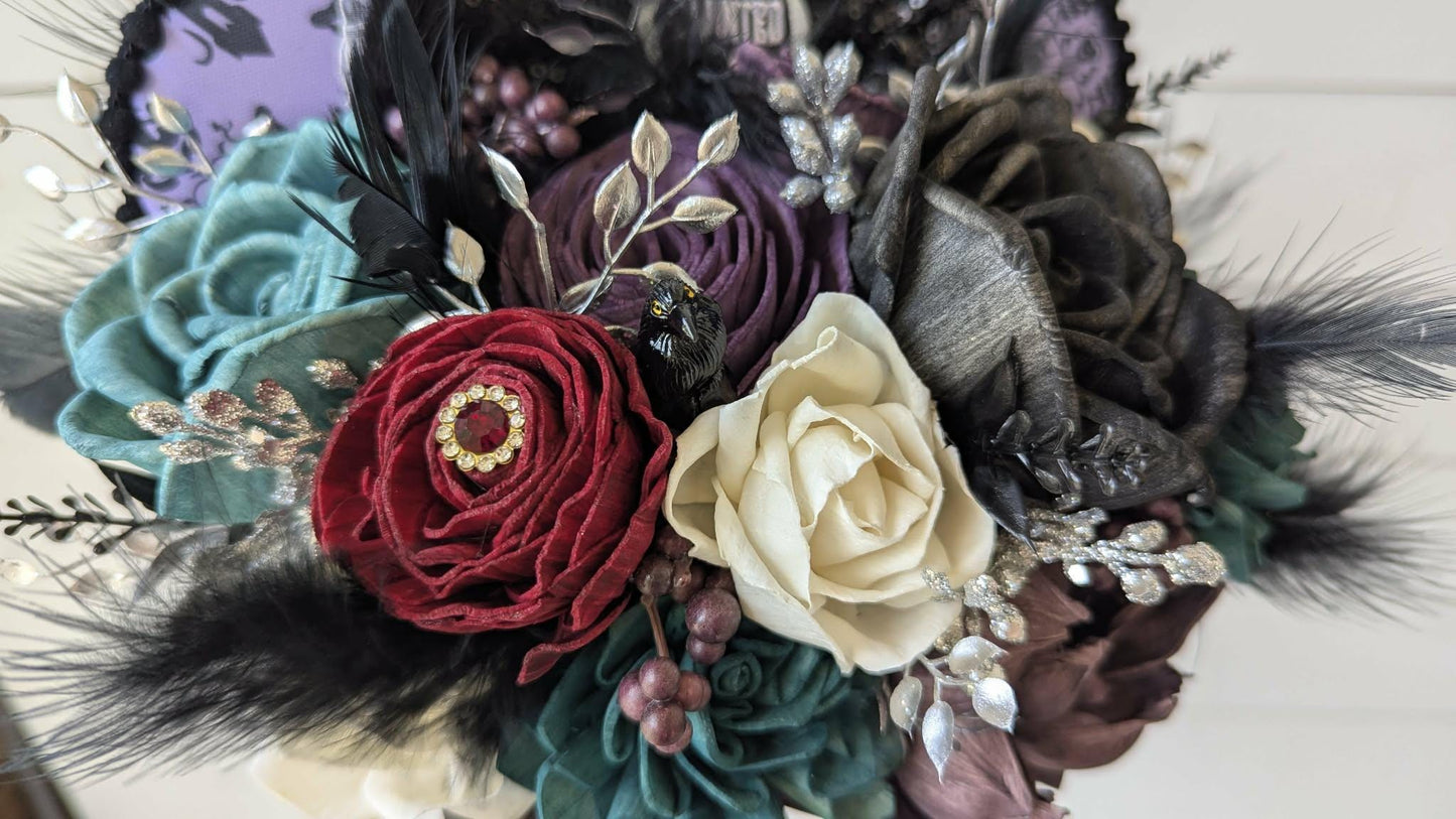 Haunted Mansion Themed Bridal Bouquet, Haunted Wedding Wood Flower Bouquet, Halloween Themed Party Flowers, Wedding Bouquet Flowers