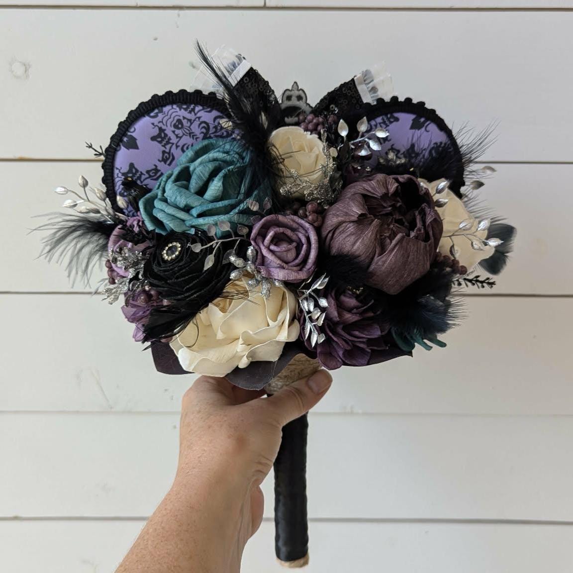Haunted Mansion Themed Bridal Bouquet, Haunted Wedding Wood Flower Bouquet, Halloween Themed Party Flowers, Wedding Bouquet Flowers