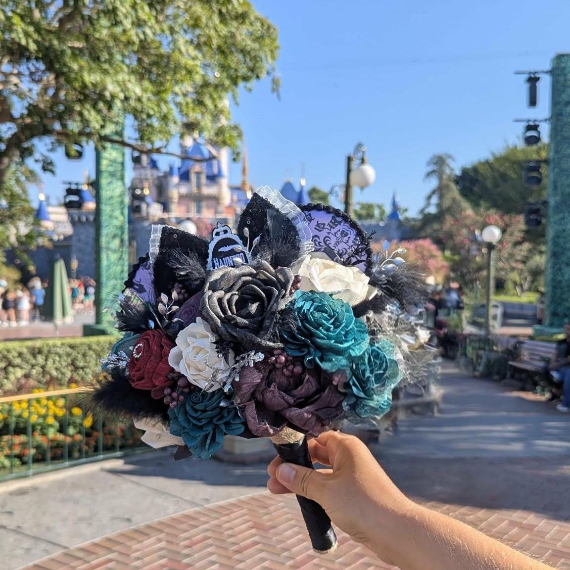 Haunted Mansion Themed Bridal Bouquet, Haunted Wedding Wood Flower Bouquet, Halloween Themed Party Flowers, Wedding Bouquet Flowers