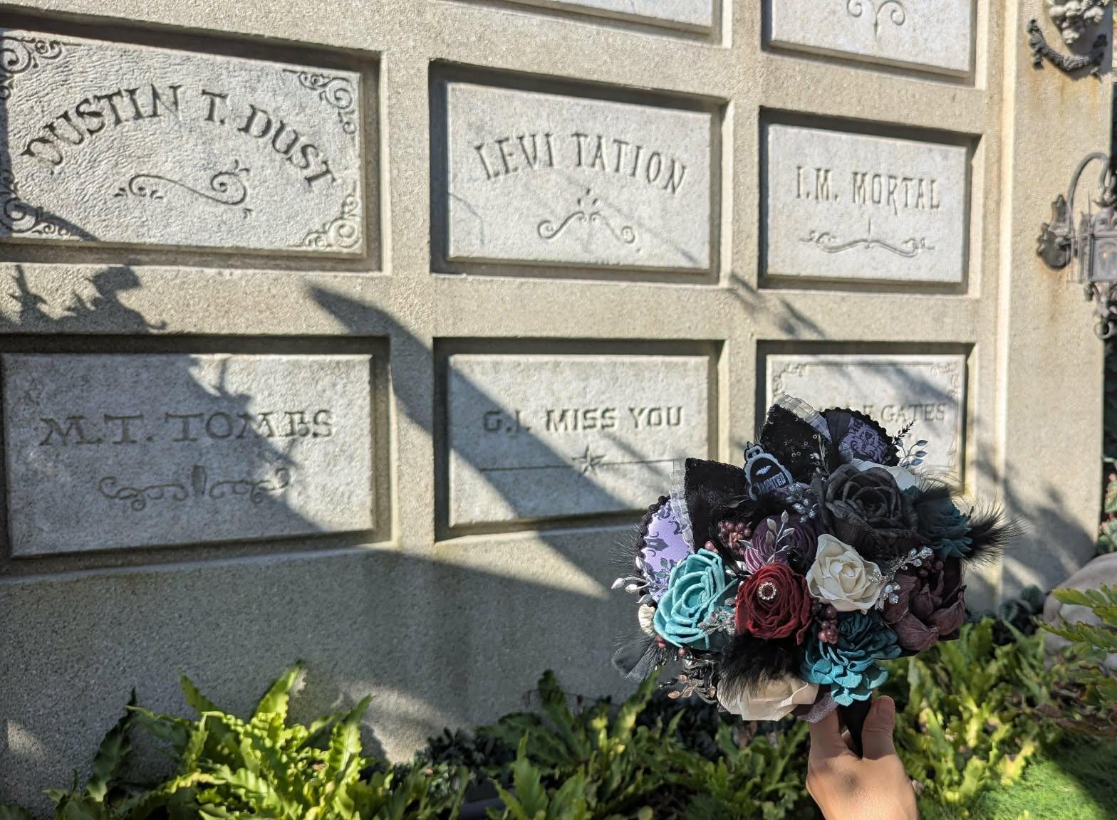 Haunted Mansion Themed Bridal Bouquet, Haunted Wedding Wood Flower Bouquet, Halloween Themed Party Flowers, Wedding Bouquet Flowers