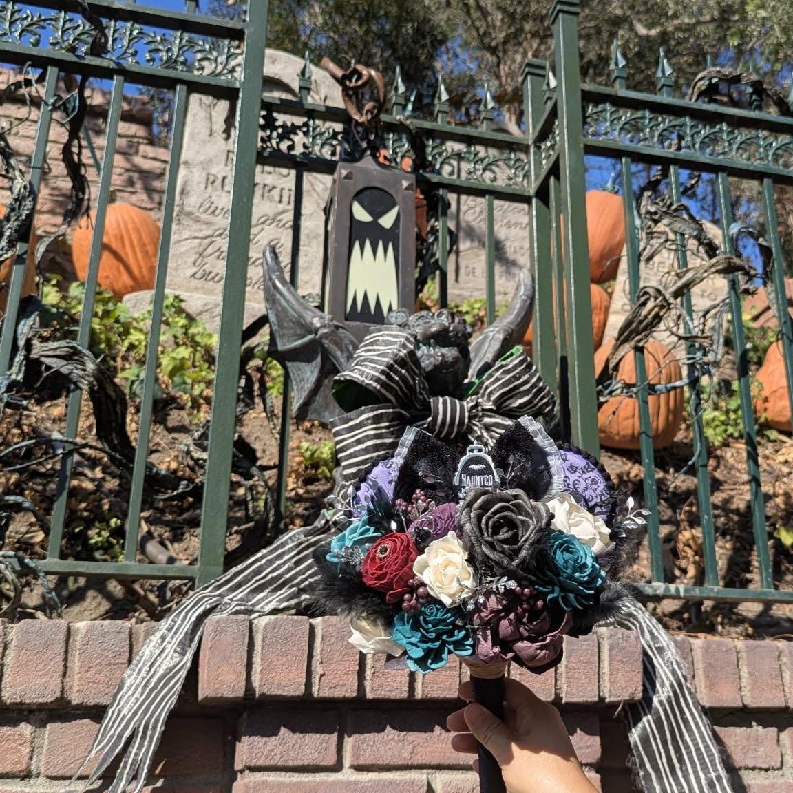 Haunted Mansion Themed Bridal Bouquet, Haunted Wedding Wood Flower Bouquet, Halloween Themed Party Flowers, Wedding Bouquet Flowers
