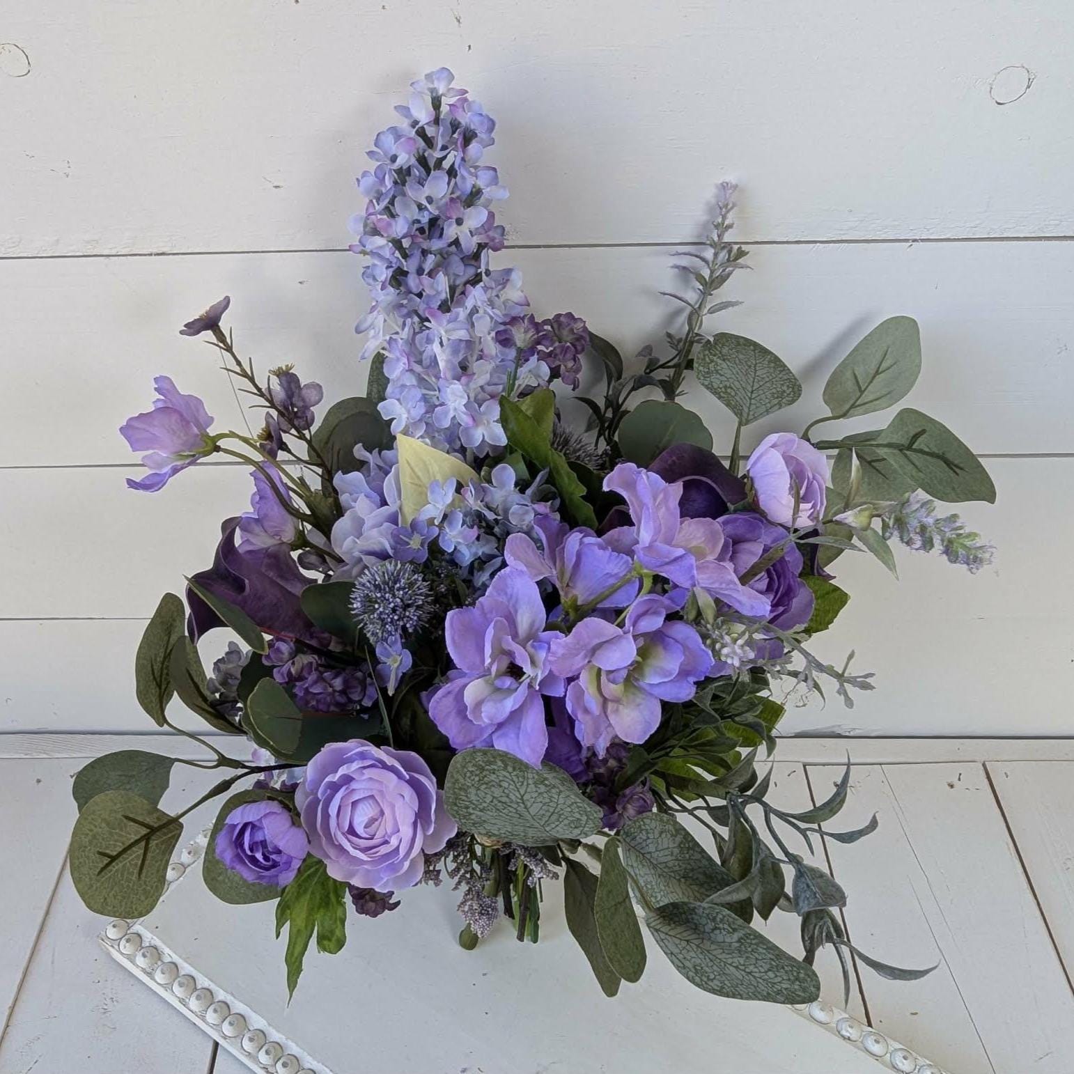 6 PIECE SET Lavender and Lilac Wedding Bouquet Set, Silk Flower Bridal Bouquet, Bridesmaid Bouquet, Boutonnieres, Hydrangea Wedding Flowers