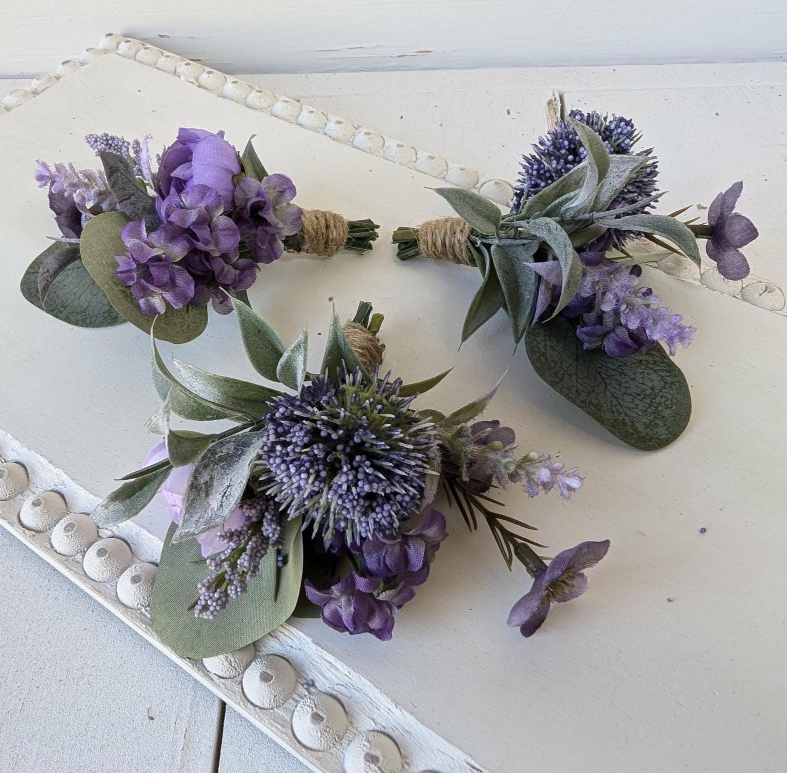 6 PIECE SET Lavender and Lilac Wedding Bouquet Set, Silk Flower Bridal Bouquet, Bridesmaid Bouquet, Boutonnieres, Hydrangea Wedding Flowers