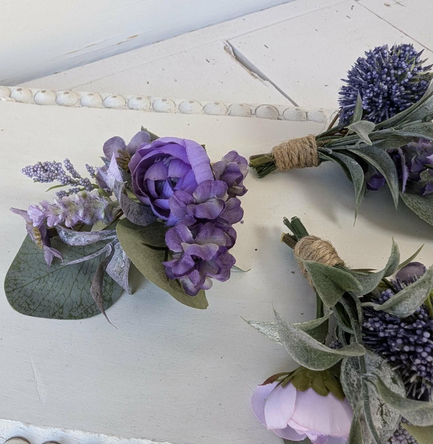 6 PIECE SET Lavender and Lilac Wedding Bouquet Set, Silk Flower Bridal Bouquet, Bridesmaid Bouquet, Boutonnieres, Hydrangea Wedding Flowers