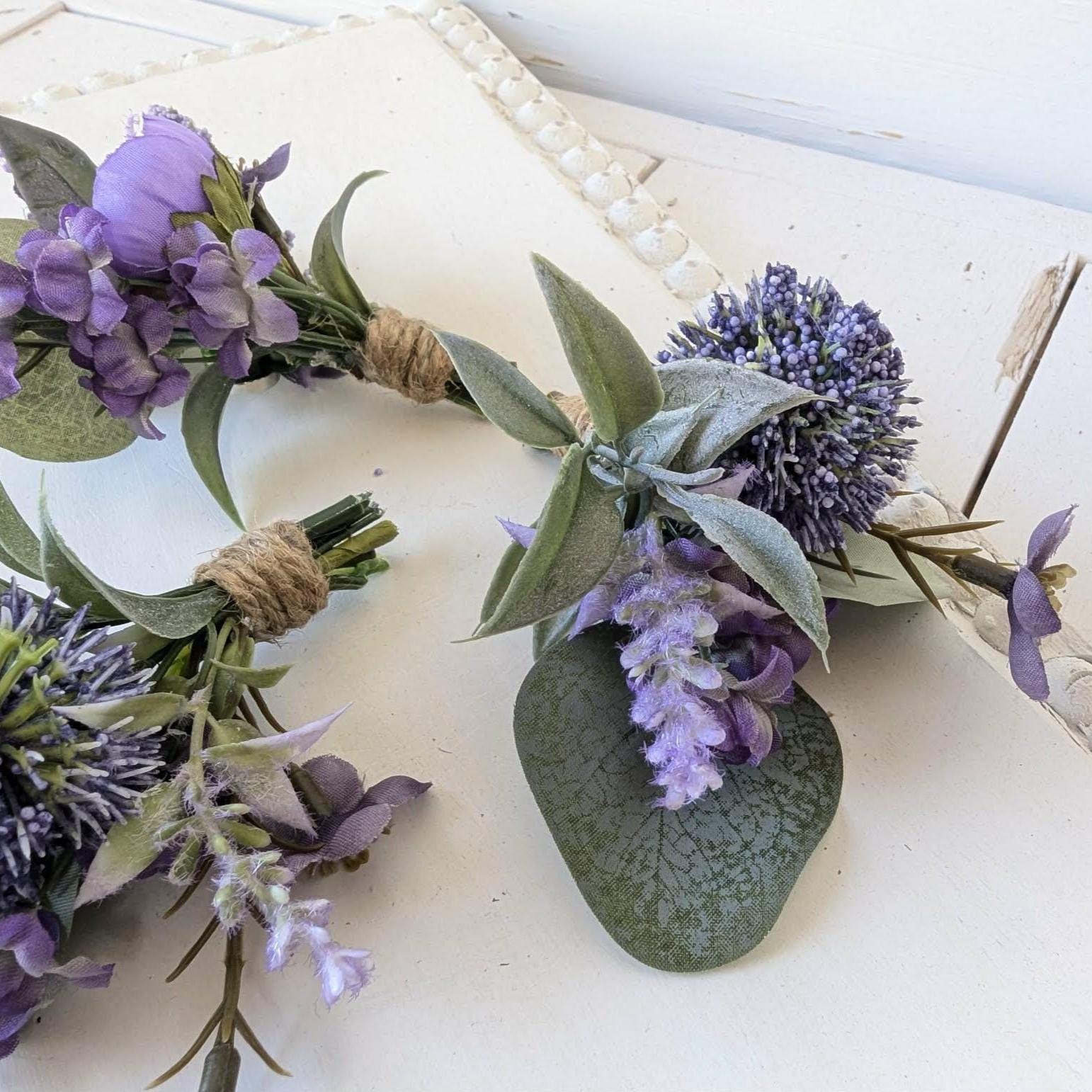 6 PIECE SET Lavender and Lilac Wedding Bouquet Set, Silk Flower Bridal Bouquet, Bridesmaid Bouquet, Boutonnieres, Hydrangea Wedding Flowers