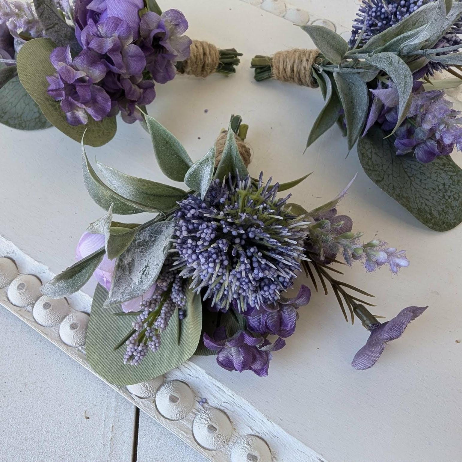 6 PIECE SET Lavender and Lilac Wedding Bouquet Set, Silk Flower Bridal Bouquet, Bridesmaid Bouquet, Boutonnieres, Hydrangea Wedding Flowers