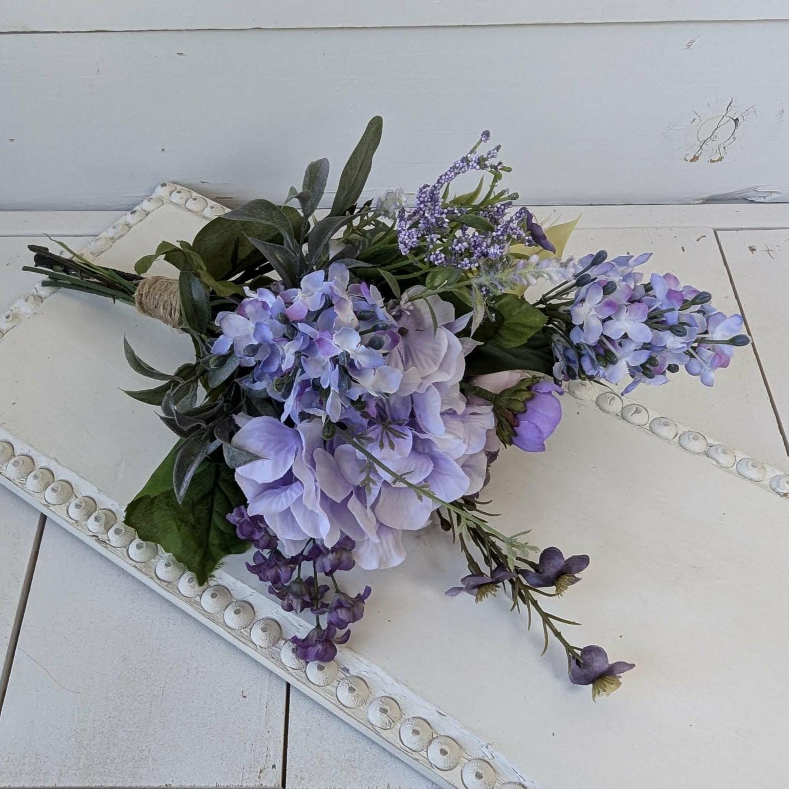 6 PIECE SET Lavender and Lilac Wedding Bouquet Set, Silk Flower Bridal Bouquet, Bridesmaid Bouquet, Boutonnieres, Hydrangea Wedding Flowers