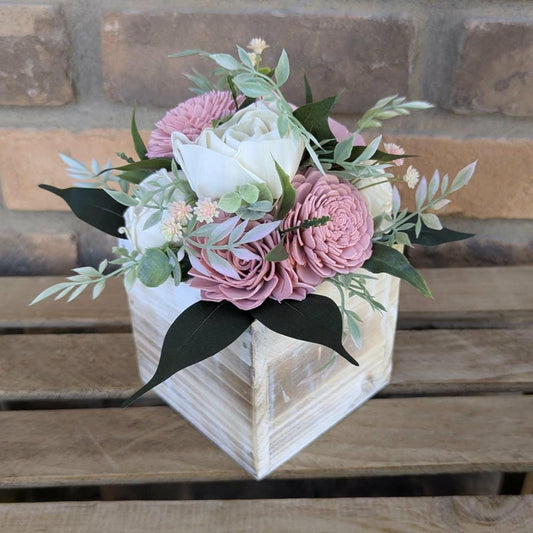 Pink and Cream Wood Flower Floral Arrangement, Table Centerpiece, Flower Box, Get Well, Flower Arrangement, Shelf Decor Mother's Day