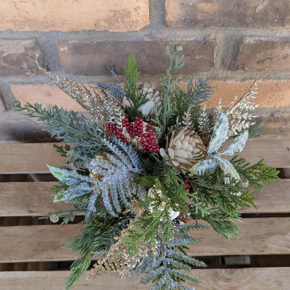 Christmas Centerpiece Box with Wood Flowers, Holiday Floral Arrangement, Holiday Centerpiece, Christmas Home Decor, Holiday Party Gift