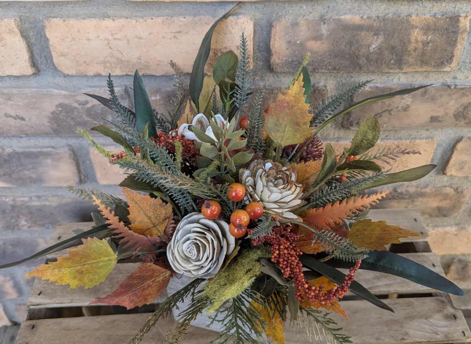 Fall Centerpiece for Thanksgiving Table, Fall Floral Arrangement, Thanksgiving Centerpiece, Fall Home Decor, Wood Flower Centerpiece Box