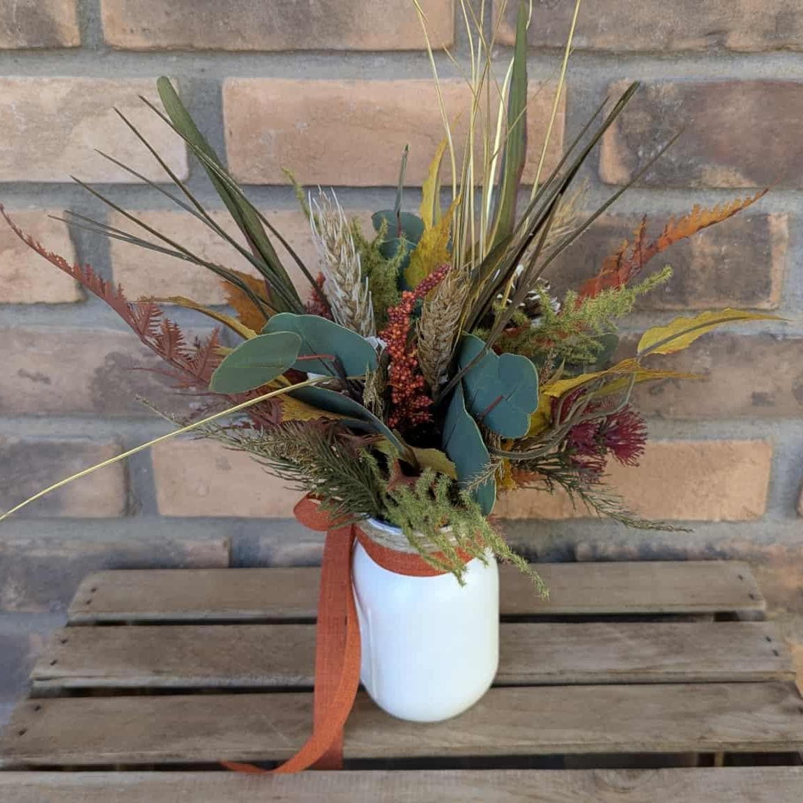 Fall Wood Flower Mason Jar Arrangement, Thanksgiving Table Centerpiece, Thanksgiving Hostess Gift, Autumn Wooden Flower Table Centerpiece