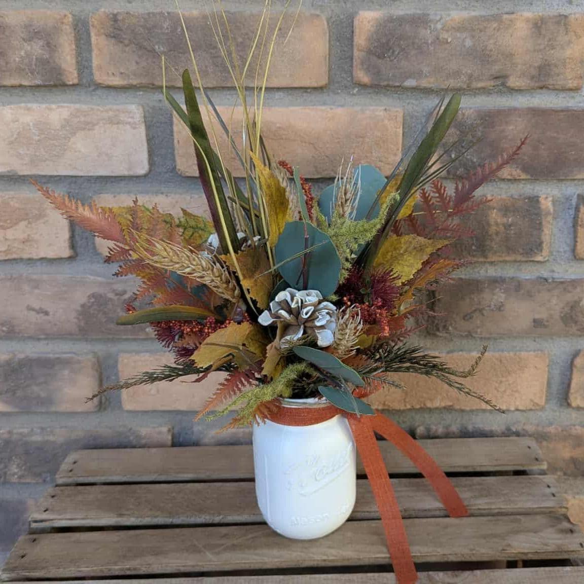 Fall Wood Flower Mason Jar Arrangement, Thanksgiving Table Centerpiece, Thanksgiving Hostess Gift, Autumn Wooden Flower Table Centerpiece