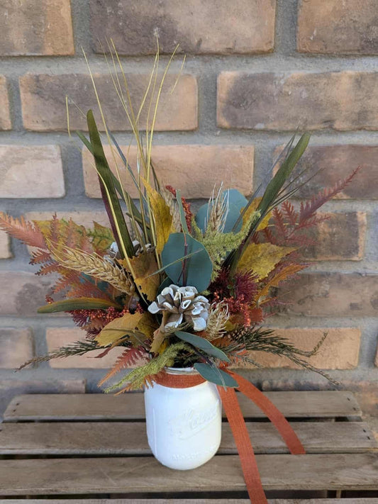 Fall Wood Flower Mason Jar Arrangement, Thanksgiving Table Centerpiece, Thanksgiving Hostess Gift, Autumn Wooden Flower Table Centerpiece