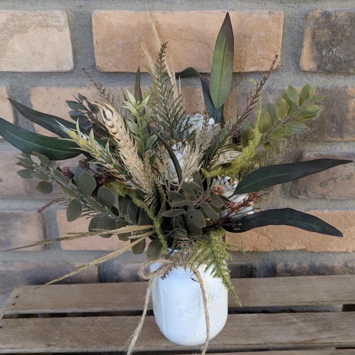 Fall Wood Flower Mason Jar Arrangement, Thanksgiving Table Centerpiece, Thanksgiving Hostess Gift, Autumn Wooden Flower Table Centerpiece