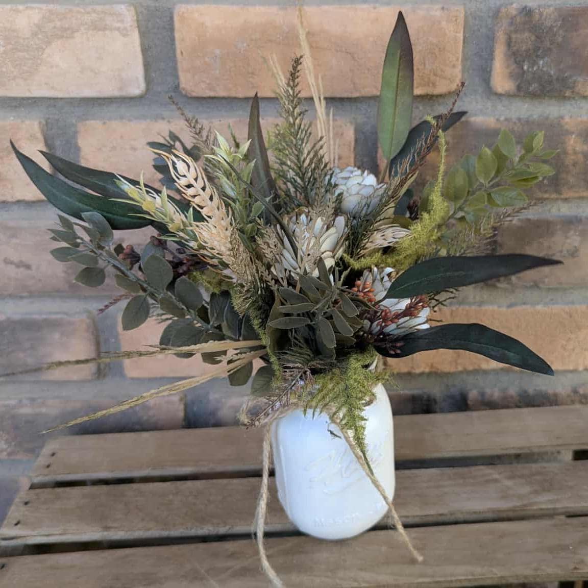 Fall Wood Flower Mason Jar Arrangement, Thanksgiving Table Centerpiece, Thanksgiving Hostess Gift, Autumn Wooden Flower Table Centerpiece